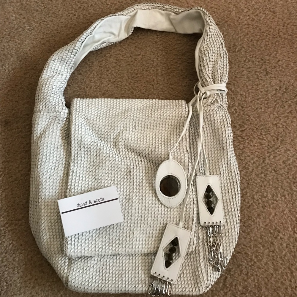David and Scotti white leather hand crafted purse